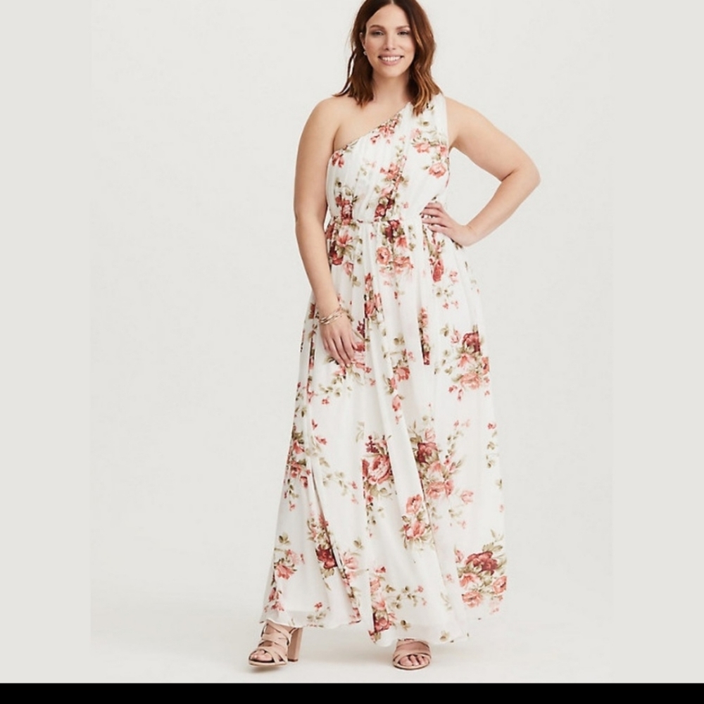 Torrid NWT Floral Chiffon One Shoulder Maxi Dress